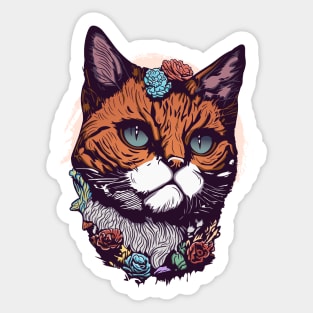 Beautiful Cat and Flower in Summer Autumn Sticker